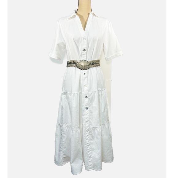 Boho Vibes White Button down Ruffle Short Sleeve Dress - Picture 6 of 7
